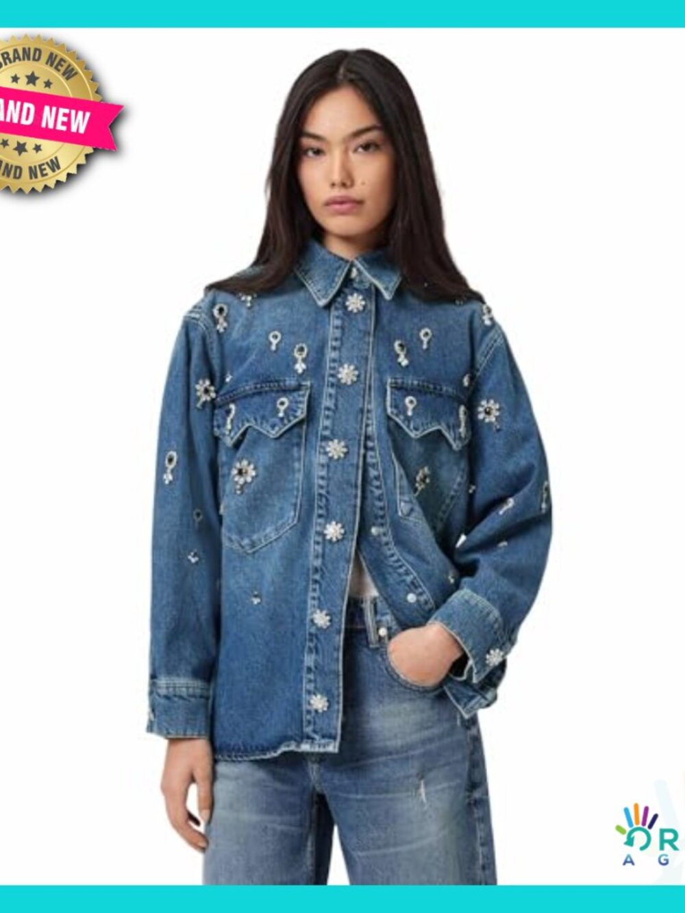 Classic Fit Denim Button Down Shirt Long Sleeve Elegant Chic Minimal - Picture 6 of 7